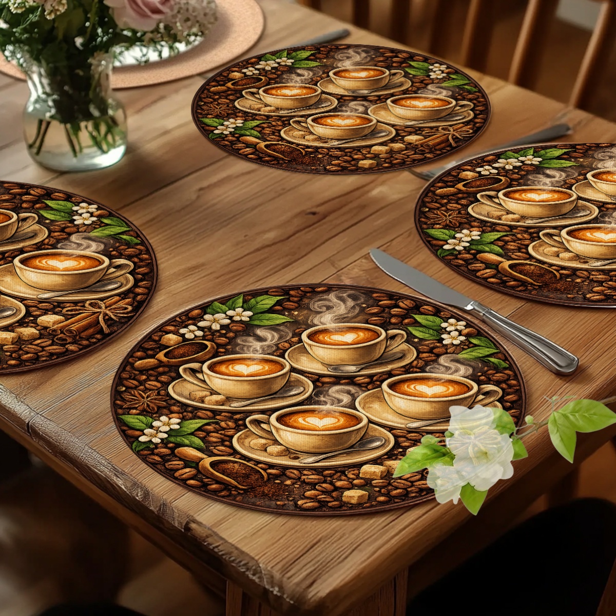 Coffee Tea Set - Vintage coffee themed placemat 4-piece set,