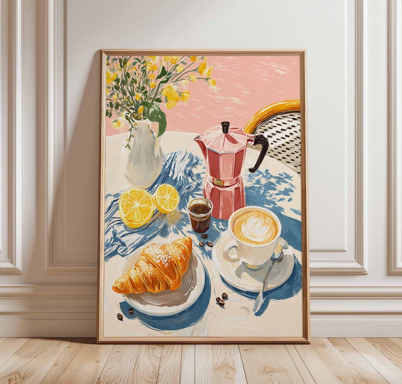 Coffee Tea Poster - French Café Breakfast Canvas Wall Art,