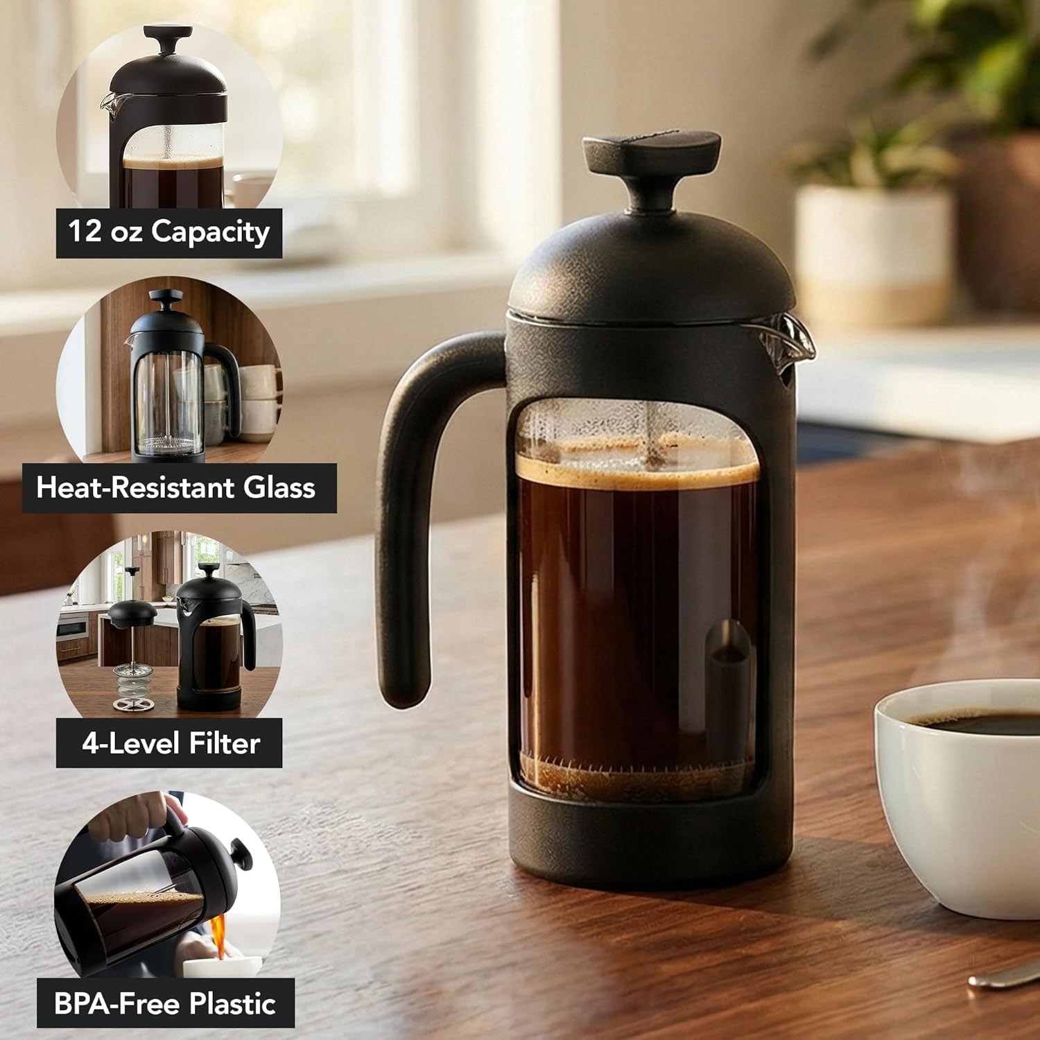 12oz French Press Coffee Maker - French Press Glass บทวิจารณ์และราคา