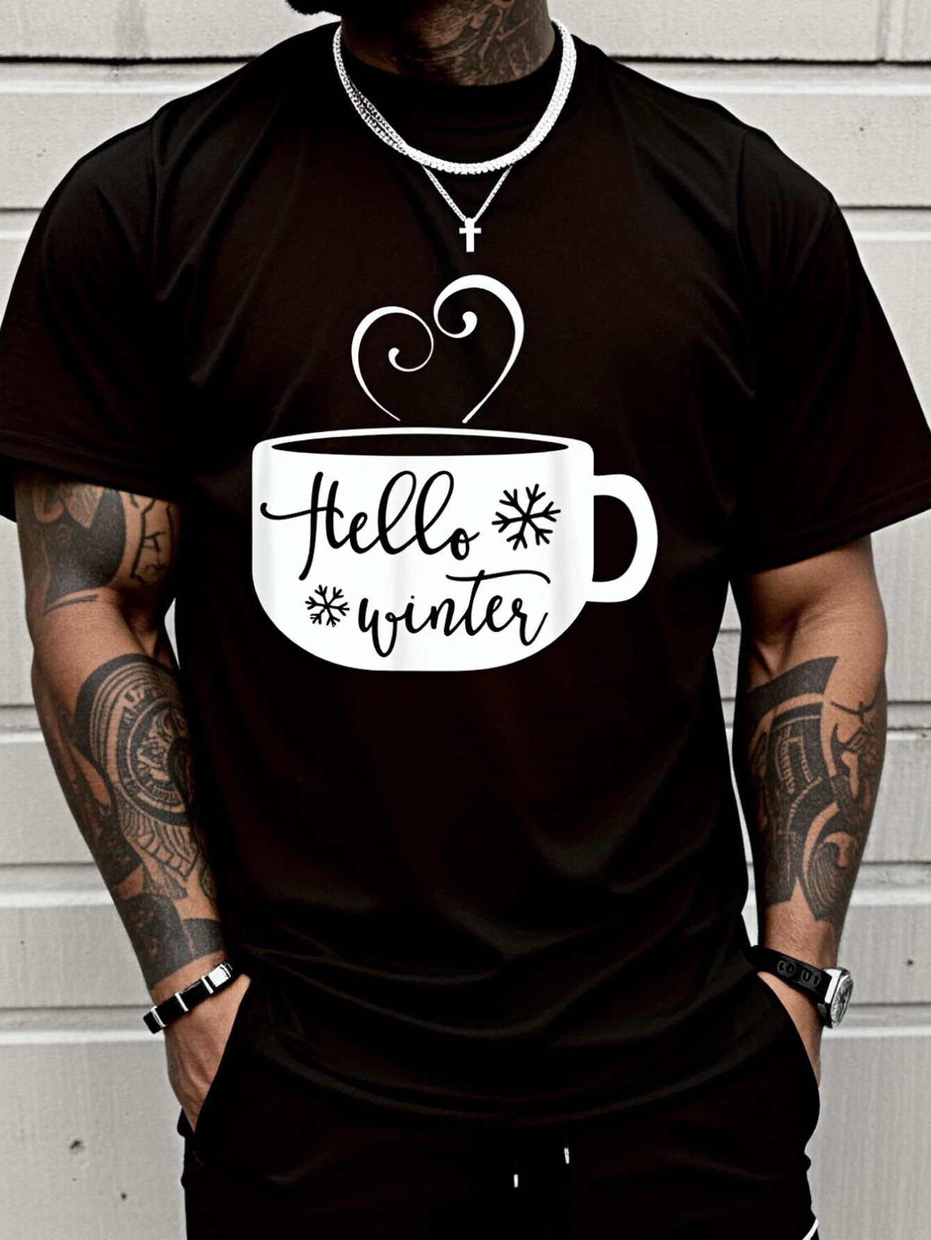 100% Cotton Men Hello Winter C - T And Tea Coffee บทวิจารณ์และราคา