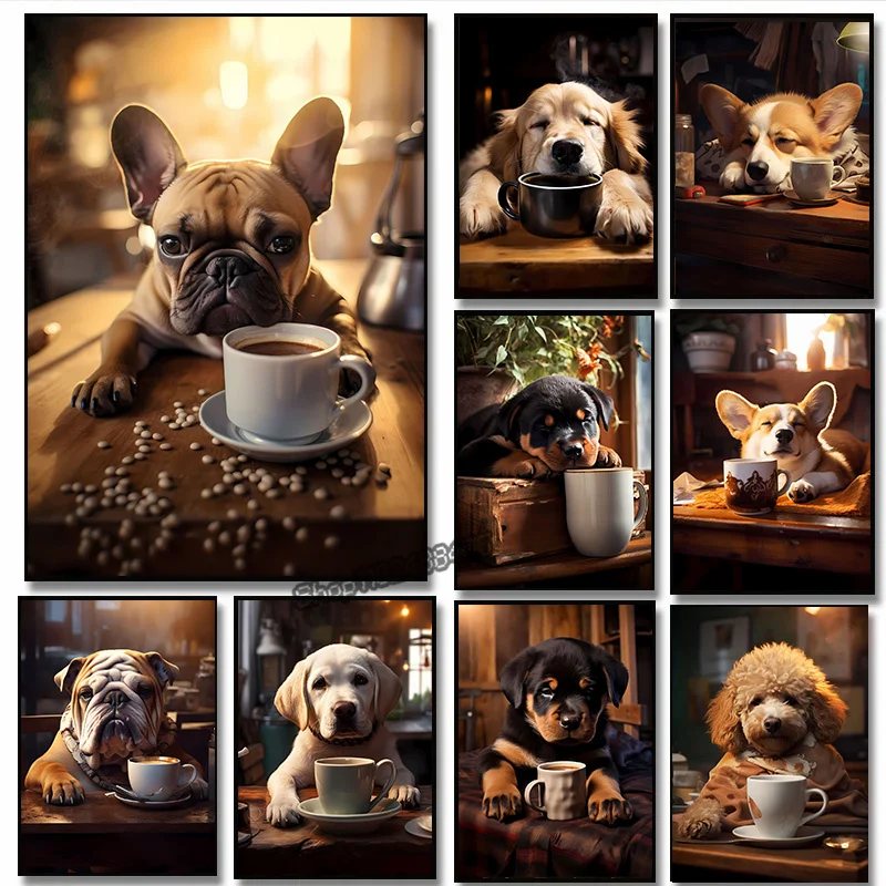 Cute Dogs Golden Retriever Fre - Coffee Tea Poster บทวิจารณ์และราคา