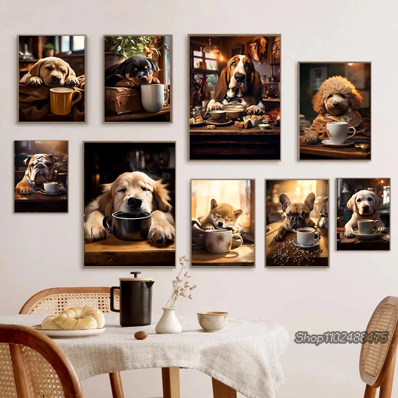 Cute Dogs Golden Retriever Fre - Coffee Tea Poster บทวิจารณ์และราคา