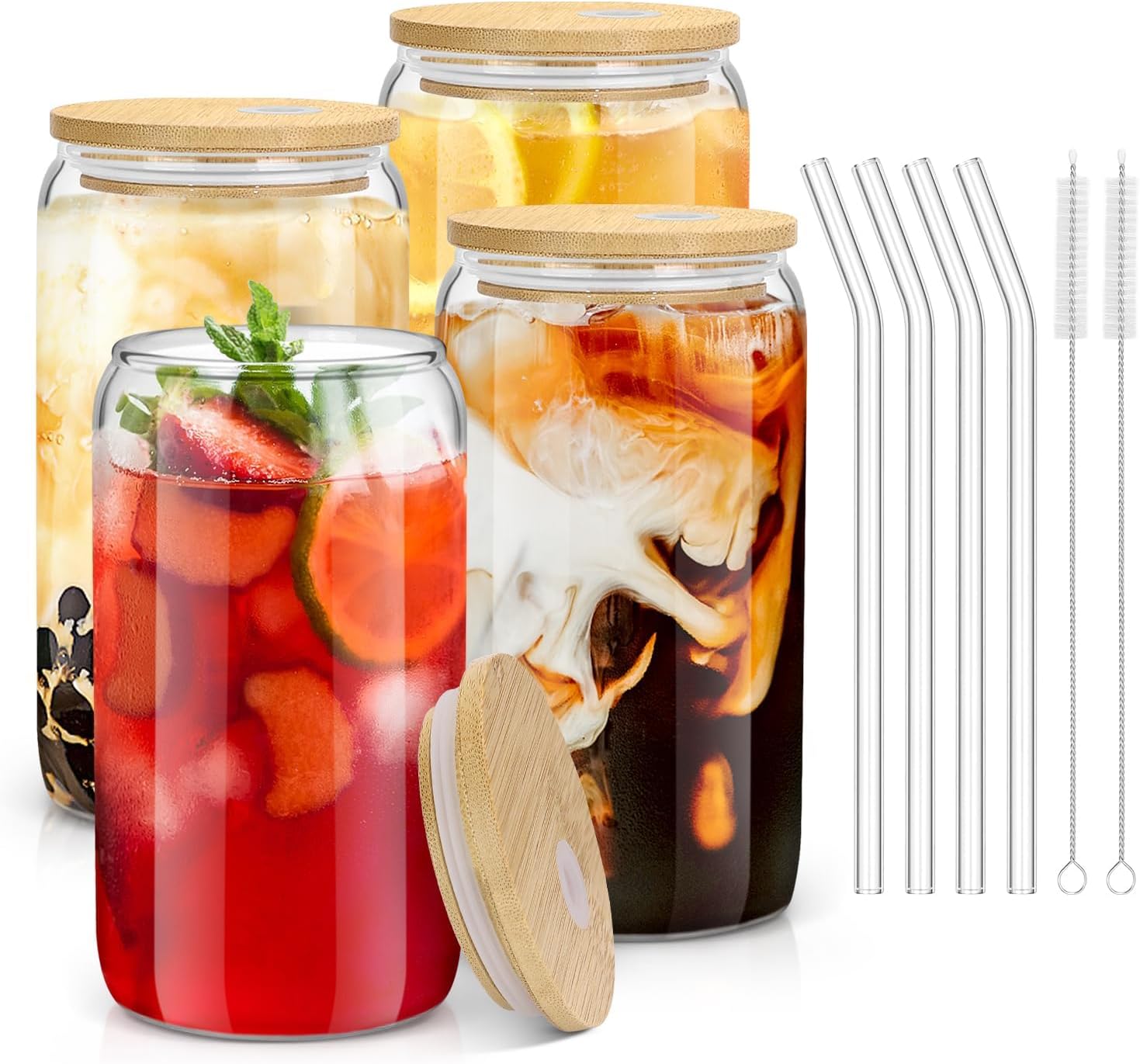 16oz Glass Cups with Bamboo Li - Coffee Tea Set บทวิจารณ์และราคา